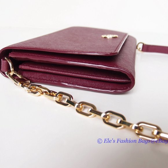 ❤️ NWT Tory Burch Robinson WOC Wallet On a Chain Leather Crossbody Shiraz Red - Picture 9 of 16